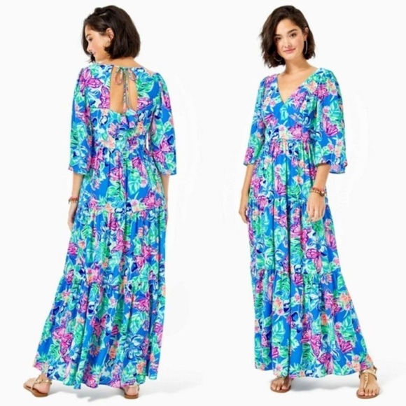 LILLY PULITZER Rease Maxi Dress Pundy Blue isle be back NWT size 2 resort wear - Picture 1 of 7